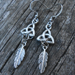 Feather and celtic knot earring